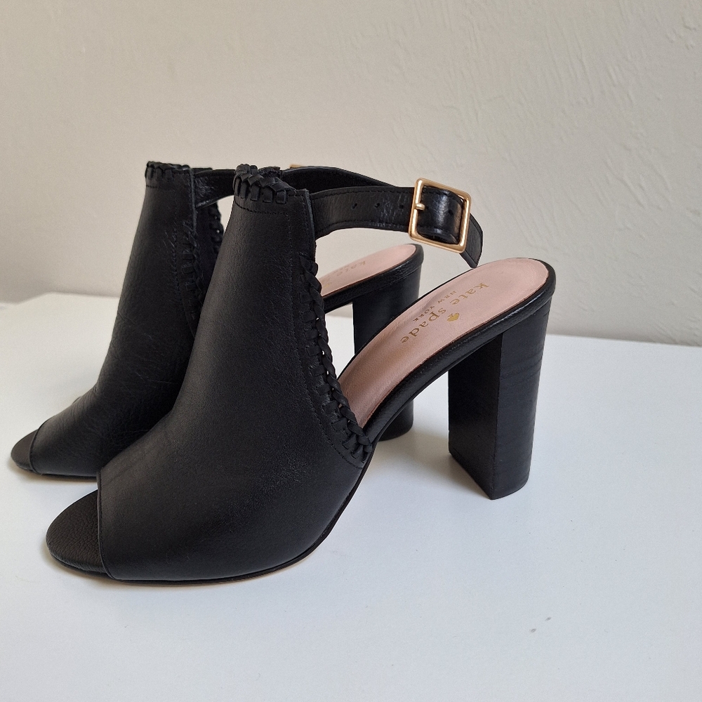 EUC Kate Spade Open-toe Orlene Block Heel Sandal | Black Leather | Size 8